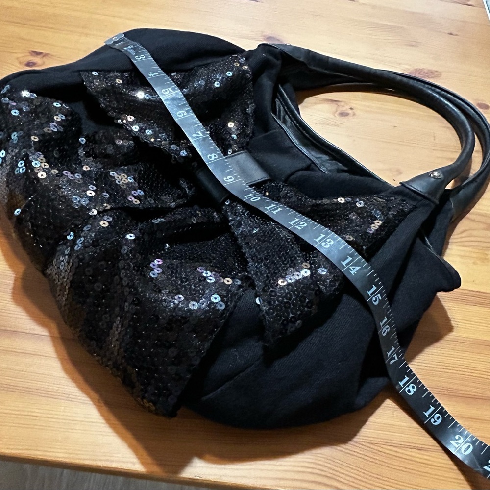 Olsenboye Black Shoulder Bag Y2K Sparkly Hobo Sequins Two Handle Canvas Tote - Picture 9 of 11